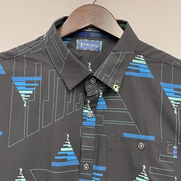 William Murray Men's Golf Button Front Shirt Piano Key Black Short Sleeve NWOT L - Picture 2 of 8